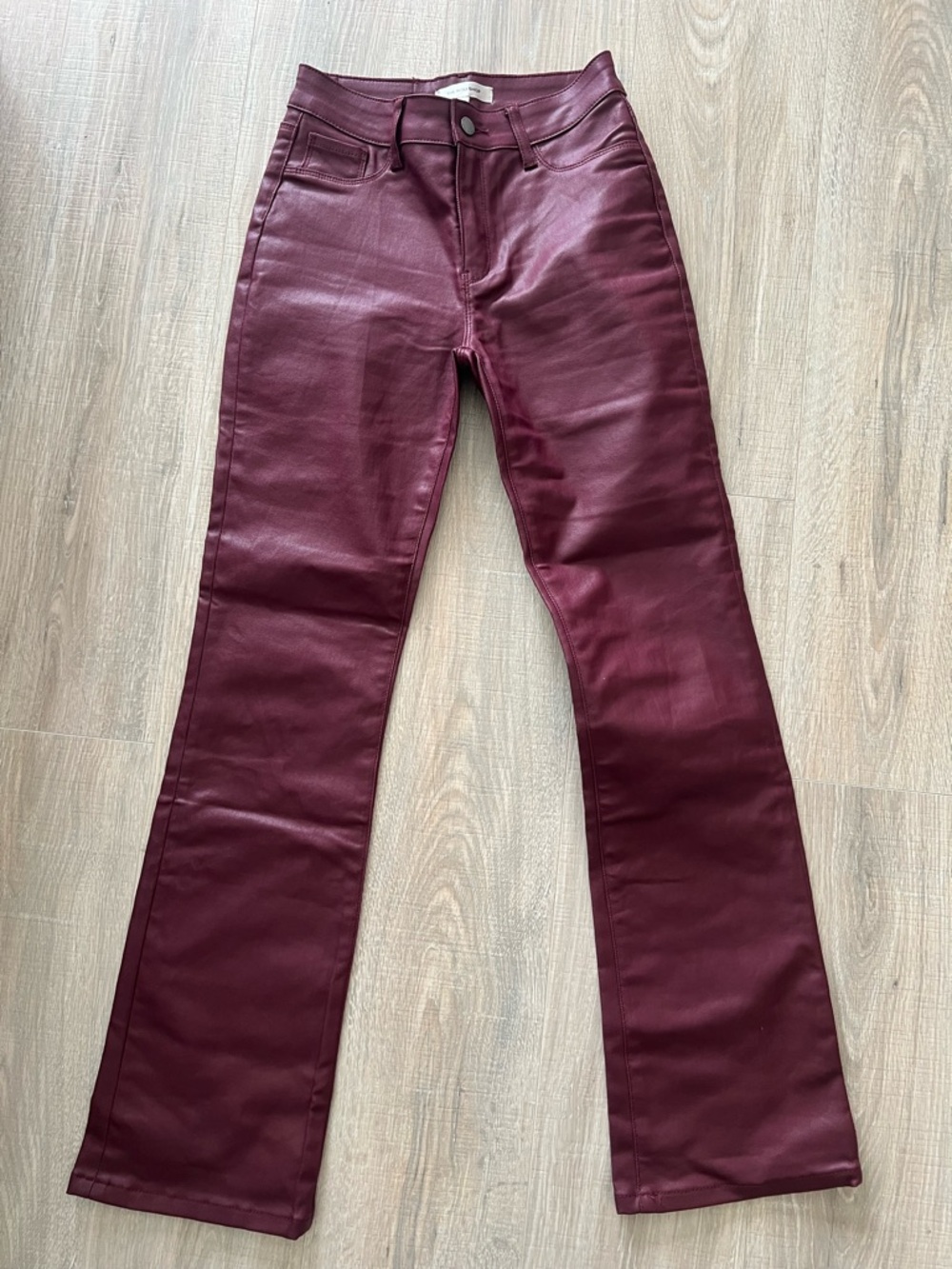 Women's Faux Leather Bootcut Jeans - Burgundy
